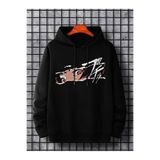 Tarzsokak Unisex Kadın/Erkek Siyah Anime Eyes Göğüs Baskılı Oversize Kapüşonlu Sweatshirt, Siyahh, S/M