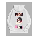 Tarzsokak Unisex Kadın/Erkek Siyah Anime Top Sırt Baskılı Oversize Kapüşonlu Sweatshirt, Beyazz, L/Xl