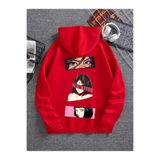Tarzsokak Unisex Kadın/Erkek Siyah Anime Top Sırt Baskılı Oversize Kapüşonlu Sweatshirt, Kırmızıı, S/M