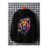 Tarzsokak Unisex Kadın/Erkek Siyah Aslan Sırt Baskılı Oversize Kapüşonlu Sweatshirt, Siyah, L/Xl