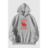 Tarzsokak Unisex Yılbaşı Noel Baba Geyikleri Baskılı Kanguru Cepli Kapüşonlu Sweatshirt Sweat Gri, Y38 Gri, L