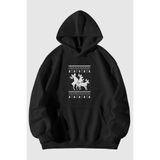 Tarzsokak Unisex Yılbaşı Noel Baba Geyikleri Baskılı Kanguru Cepli Kapüşonlu Sweatshirt Sweat Siyah, Y37 Siyah, M