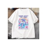 Tarzsokak Üzgünüm Vibes Hakkında Unisex T Shirt Aptal Garip T-Shirt Komik Zihinsel Tshirt Pamuk Kısa Ko, Beyaz2232, L