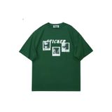 Tarzsokak Yeşil Sticker Baskılı Oversize Bisiklet Yaka Erkek Tişört, Yeşil, S