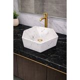 Taş Atölyesi Mermer Desenli Tezgah Üstü Altıgen Taş Lavabo 45 x 16 cm - Beyaz