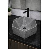 Taş Atölyesi Mermer Desenli Tezgah Üstü Altıgen Taş Lavabo 45 x 16 cm - Gri