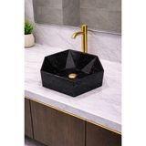 Taş Atölyesi Mermer Desenli Tezgah Üstü Altıgen Taş Lavabo 45 x 16 cm - Siyah