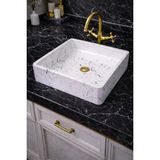 Taş Atölyesi Mermer Desenli Tezgah Üstü Kare Model Taş Lavabo 45 x 45 cm - Beyaz