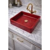 Taş Atölyesi Mermer Desenli Tezgah Üstü Kare Model Taş Lavabo 45 x 45 cm - Bordo