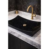 Taş Atölyesi Mermer Desenli Tezgah Üstü Kayık Model Taş Lavabo 35 x 60 cm - Siyah