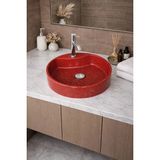 Taş Atölyesi Mermer Desenli Tezgah Üstü Yuvarlak Çanak Taş Lavabo 45 cm Musluk Delikli - Bordo