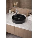 Taş Atölyesi Mermer Desenli Tezgah Üstü Yuvarlak Çanak Taş Lavabo 45 cm Musluk Delikli - Siyah