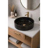 Taş Atölyesi Mermer Desenli Tezgah Üstü Yuvarlak Çanak Taş Lavabo 45 cm - Siyah - Altın
