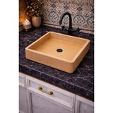 Taş Atölyesi Tezgah Üstü Kare Model Taş Lavabo 45 x 45 cm - Bej