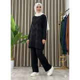 Taş Baskı Desenli Tunik Pantolon Ikili Takım - Siyah - 4
