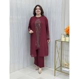 Taş Baskılı Tunik Takım - Bordo - 44