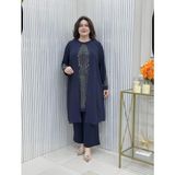 Taş Baskılı Tunik Takım - Lacivert - 50
