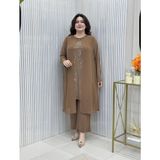 Taş Baskılı Tunik Takım - Taba - 44