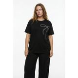 Taş Detay Tasarım Bambu Kumaş Yarasa Kol Bluz M-6XL-Siyah Kurdele-3XL