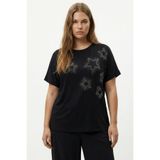 Taş Detay Tasarım Bambu Kumaş Yarasa Kol Bluz M-6XL-Siyah Yıldız-L
