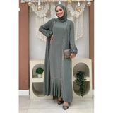 Taş Detaylı Abaya Sıfır Kol Elbise Takım 3657 Mint