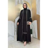 Taş Detaylı Abaya Sıfır Kol Elbise Takım 3657 Siyah