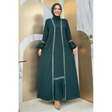 Taş Detaylı Abaya Sıfır Kol Elbise Takım 3657 Zümrüt