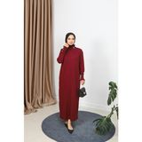 Taş Detaylı Merserize Elbise - Bordo - Standart
