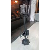 Taş Devri Şömine - 5'li Lüks Bronz Topuz Başlıklı Şömine Ve Soba Maşa Aksesuar Seti