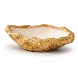 Taş Dokulu Beton Dekoratif Kase, El Yapımı Modern Minimalist Orta Sehpa Objesi, Salon ve Masa Üstü Aksesuarı, 30 cm (GOLD-BEJ)