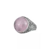 Taş Erkek Yüzük 925 Ayar Gümüş Yuvarlak Cabochon El Yapımı Bildirimi Yüzük Taş (Pembe Kuvars)