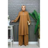 Taş İşleme Detaylı Pantolonlu Tunik Takım 8464 Taba