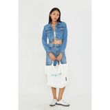 Taş Işlemeli Crop Denim Ceket - Mavi