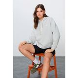 Taş Kompakt Pamuklu Kalın Pürüzsüz Dokulu Kapüşonlu Oversize Fit Kadın Sweatshirt - 97291