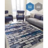 Taş Mavi Kaymaz Tabanlı Yıkanabilir Halı Kilim Yolluk Gri
