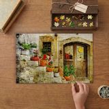 Taş Merdivenlerdeki Renkli Çiçekler Tasarımı 240 Parça Ahşap Puzzle Ahşap Kutuda MP06155
