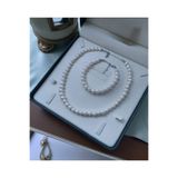 Taş-Mir 50cm - Sertifikalı 925 Ayar Gümüş Doğal 8mm İnci Kolye Bileklik Set