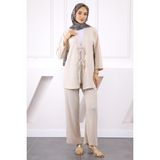 Taş Ön Bağlamalı Bürümcük Kimono Pantolonlu Takım - 2XL