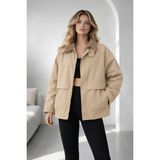 Taş Oversize Kadife Yaka ve Çıtçıt Detaylı Unisex Mevsimlik Mont&ceket - XS