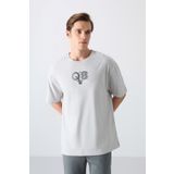 Taş Pamuklu Kalın Yumuşak Dokulu Oversize Fit Baskılı Erkek T-Shirt - 88333