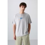 Taş Pamuklu Kalın Yumuşak Dokulu Oversize Fit Baskılı Erkek T-Shirt - 88350