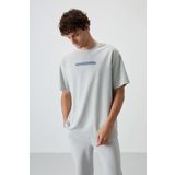 Taş Pamuklu Kalın Yüzeyi Dokulu Oversize Fit Baskılı Erkek T-Shirt - 88365