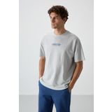 Taş Pamuklu Kalın Yüzeyi Dokulu Oversize Fit Baskılı Erkek T-Shirt - 88372