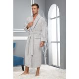 Taş Rengi Pitikare Desenli Bambo Cotton Erkek Bornozu A.Gri XXL