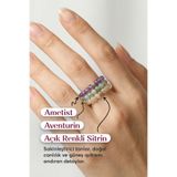 Taş Sandığı Doğal Taş Lastikli Yüzük Seti - Ametist, Aventurin, Açık Renkli Sitrin - 3.5 mm