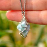 Taş Sandığı Ham Larimar Taşı Kolye - Tel Sargılı