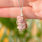 Taş Sandığı Ham Pembe Opal Taşı Kolye - Tel Sargılı
