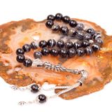 Taş Sandığı Siyah Hareli Akik Taşı Tesbih (8 mm)