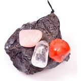 Taş Sandığı Üç Adet Delikli Doğal Taş / Pembe Kuvars - Kristal Kuvars - Akik