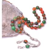 Taş Sandığı Yeşil Alacalı Jade Taşı Tesbih - 8 mm - Yeşil - Kırmızı